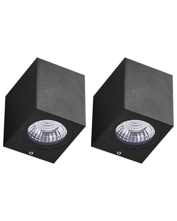 Set med 2 LED-lampor Väggbelysning Utomhus Svart Aluminium Glas 8 cm Extern Modern Design Trädgård Patio