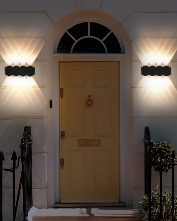 2 st LED-lampor för Väggbelysning Utomhus Svart Aluminium Glas Hexagonal 21 cm Extern Modern Design Garden Patio
