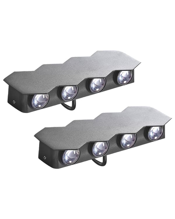 Sett med 2 Utendørs LED-vegglamper i Svart Aluminiumsglass 21 cm Utvendig Moderne Design Hage Uteplass