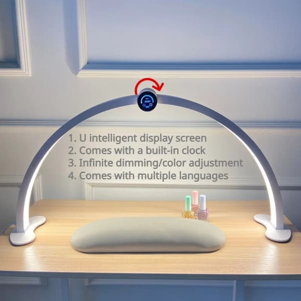 LED Skrivebordslampe, Justerbar Belysning, Intelligent Display Skærm,EU Stik, hvid, 365mm
