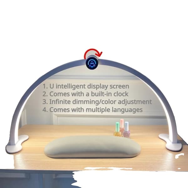 LED Skrivebordslampe, Justerbar Belysning, Intelligent Display Skærm,EU Stik, hvid, 365mm