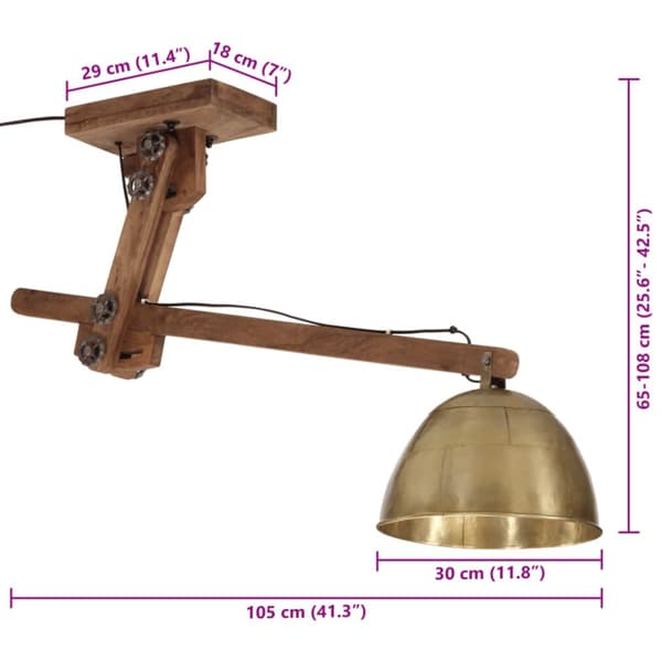 loftlampe 105x30x65-108 cm 25 W E27 antik messingfarve