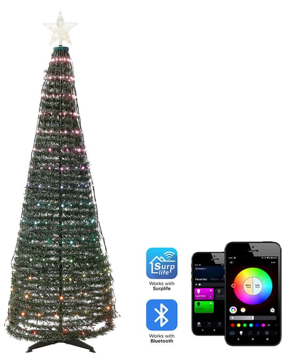 Juletre med flerfarget smart LED-lys 188 cm Appkontrollert belysning med timer og bryter Jul Dekorasjon