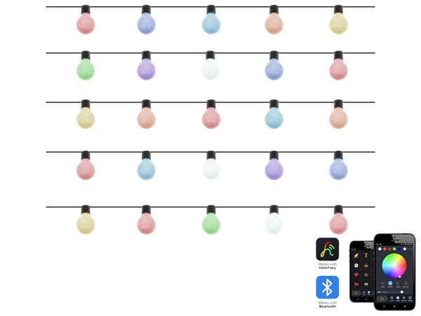Älyvalosarja musta 9 m 25 moniväristä LED-valoa APP-ohjattava kaukosäädin ajastimella jouluvalot