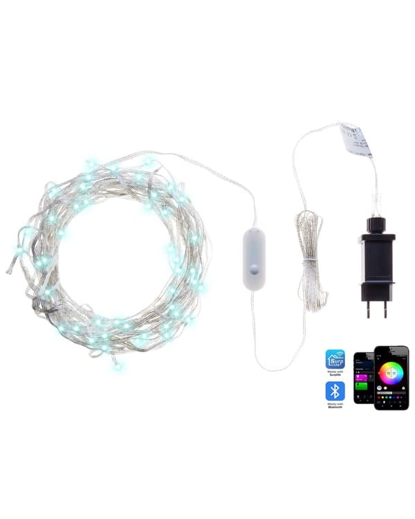 LED-gardinljus Transparent App-styrd färgskiftande 150 cm med timer och strömbrytare Julbelysning Vardagsrum