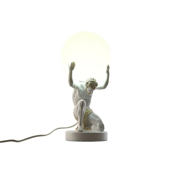 Bordlampe Home ESPRIT Hvit Gyllen Harpiks Plast 220 V 14 x 14 x 32 cm