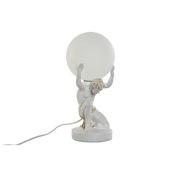 Bordlampe Home ESPRIT Hvit Gyllen Harpiks Plast 220 V 14 x 14 x 32 cm Hvit