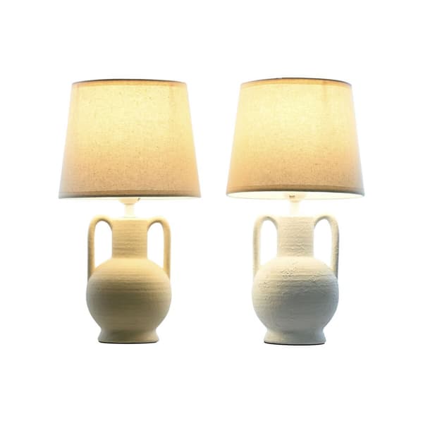 Bordlampe Home ESPRIT Hvit Beige Keramikk 50 W 220 V (2 enheter)