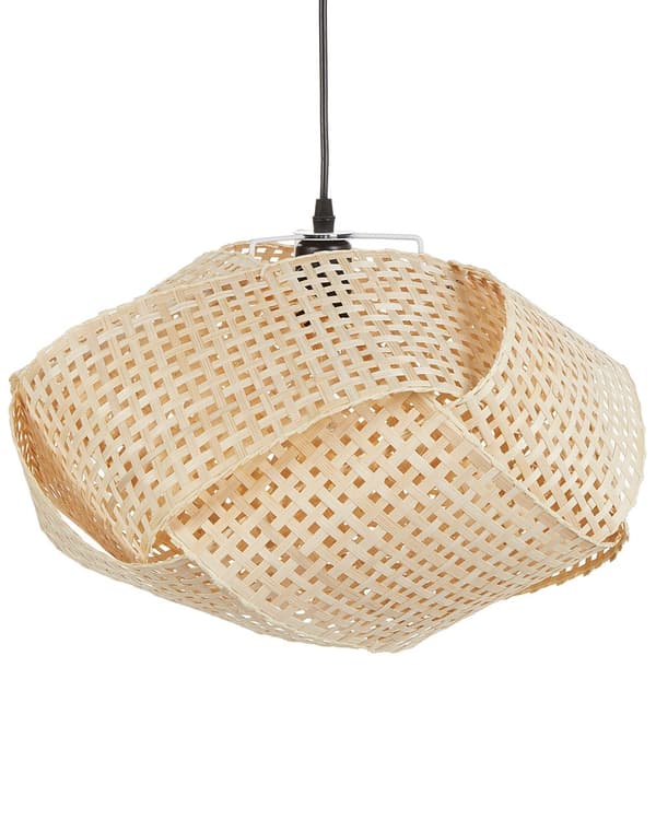 Pendellampe Natur Bambustre Flettet lampeskjerm Rund form Lyst tre Dekorativ belysning Hengelampe