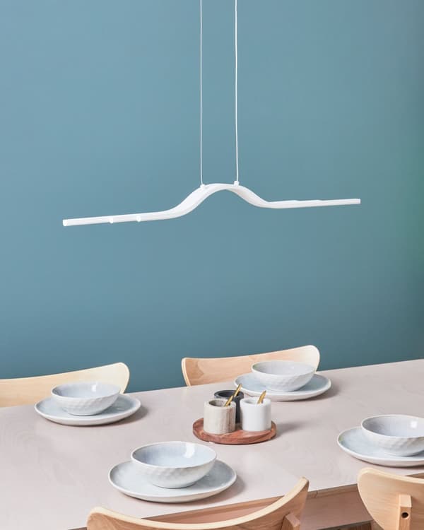 Langbordspendel Hvid Metal 86 cm Design LED Spisebordslampe til Køkken Metallampe til Spisebord Slim Hængelampe