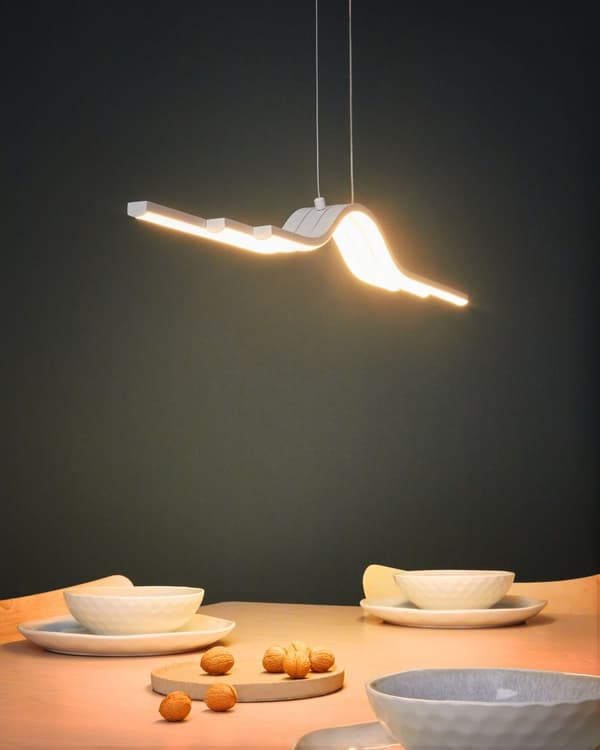 Langbordspendel Hvid Metal 86 cm Design LED Spisebordslampe til Køkken Metallampe til Spisebord Slim Hængelampe