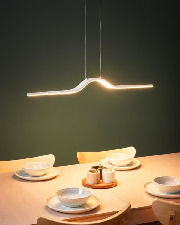 Langbordspendel Hvid Metal 86 cm Design LED Spisebordslampe til Køkken Metallampe til Spisebord Slim Hængelampe