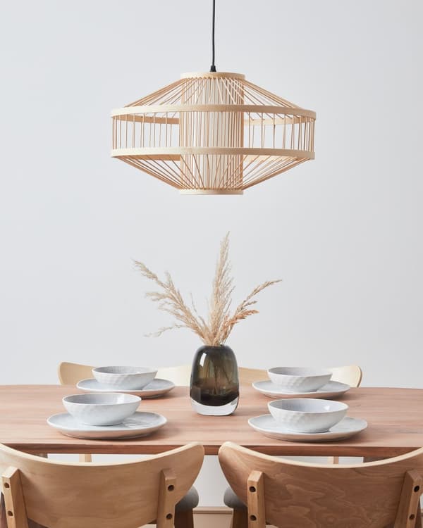 Pendellampe bambus naturlig farve lys træ flettet diffust lys moderne stil