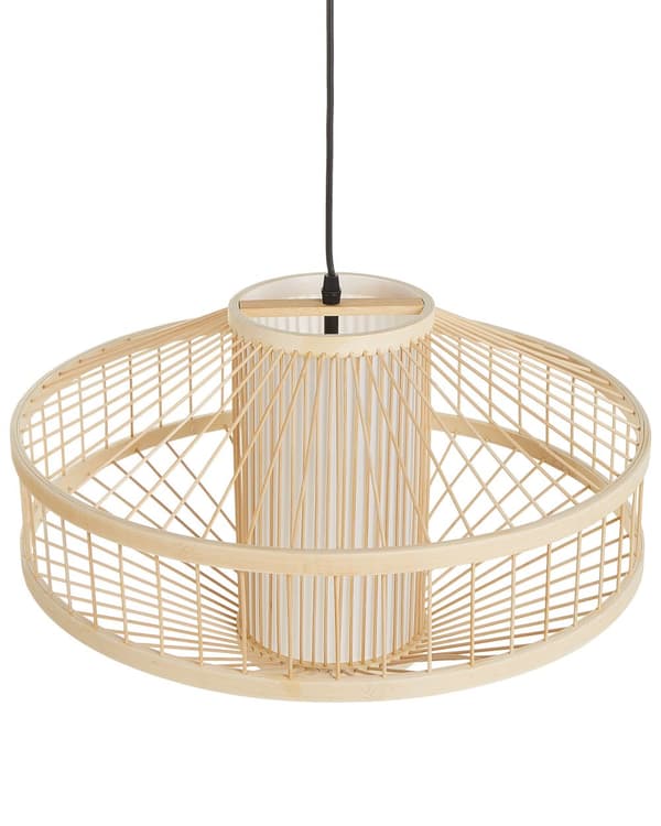 Pendellampe bambus naturlig farve lys træ flettet diffust lys moderne stil