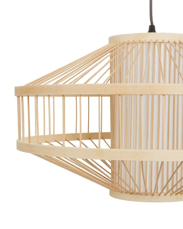 Pendellampe bambus naturlig farve lys træ flettet diffust lys moderne stil