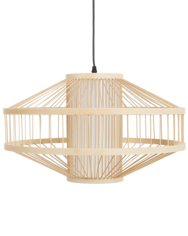Pendellampe bambus naturlig farve lys træ flettet diffust lys moderne stil