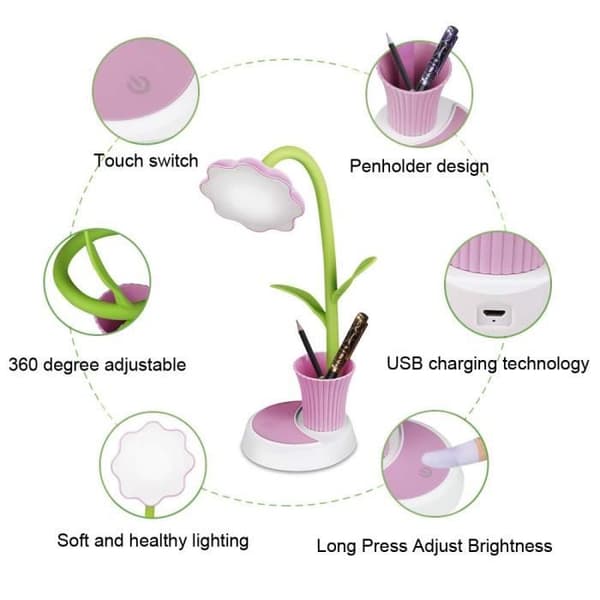 Skrivbordslampa för Barn - ZGEER - Uppladdningsbar USB Bordslampa - Rosa - LED - 3W - Litteraturlampa