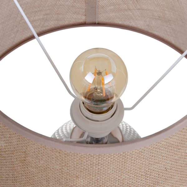 Bordslampa Beige Silvrig Säckväv Keramik 60 W 220 V 240 V 220-240 V 26 x 26 x 49,5 cm