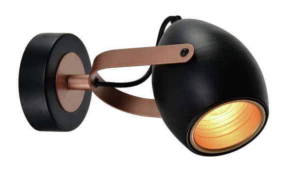 Anica væglampe sort 1x40w e14 guld reflektor