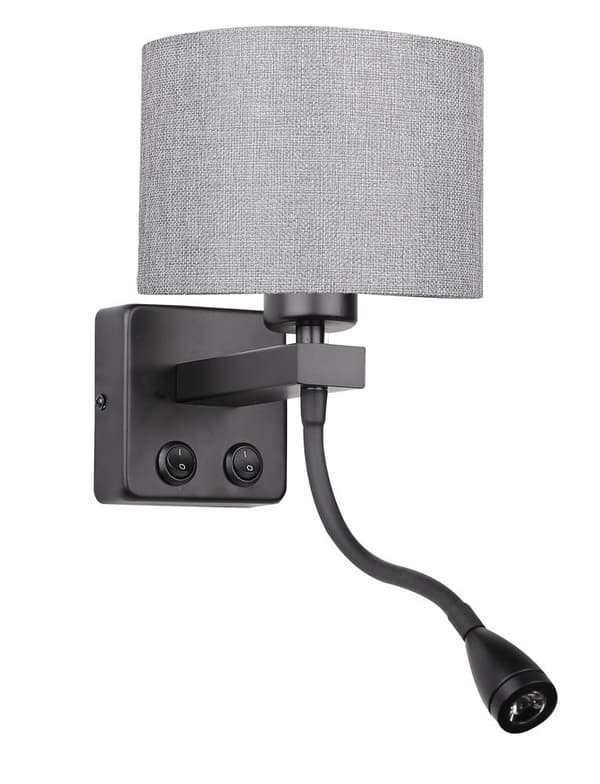 POLO SEINÄVALAISIN 1X40W E27 + 2W LED MUSTA LAMPPU. PYÖREÄ HARMAA