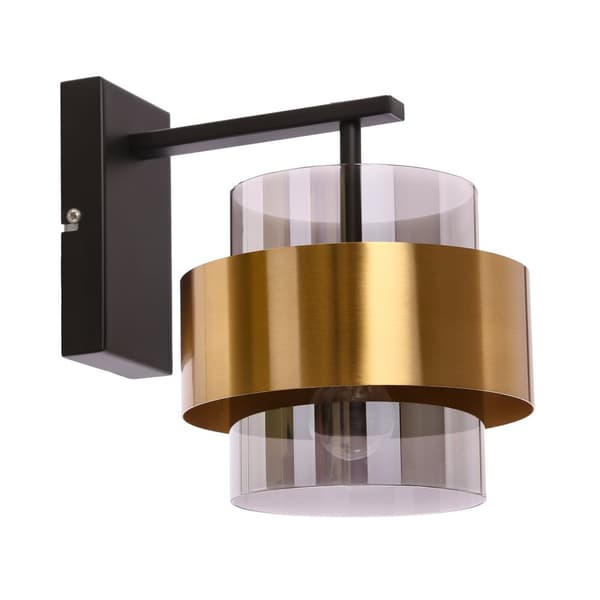 Spiega lampe væglampe sort + messing 1x60w e27 røget lampeskærm
