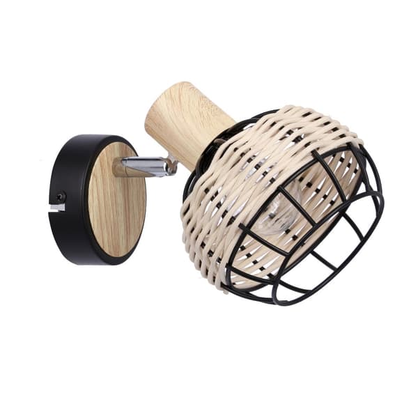 Taiga lampa vägglampa svart+trä 1x40w e14 lampskärm svart+trä