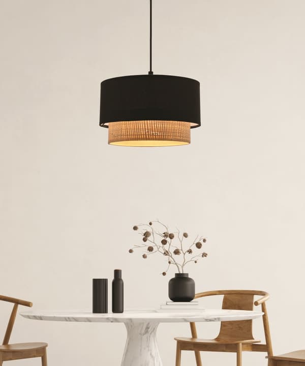 SFERIA HÄNGLAMPA SVART 1X60 E27 LAMPSKÄRM SVART + BEIGE
