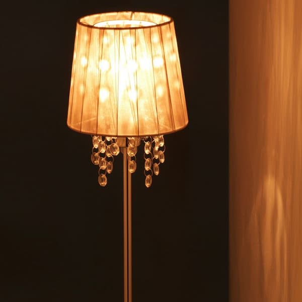 Relaxdays Crystal Bordslampa, Organza Skärm, Rund Sockel, Nattljus, HxD 41 x 14,5 cm, Grå/Silver