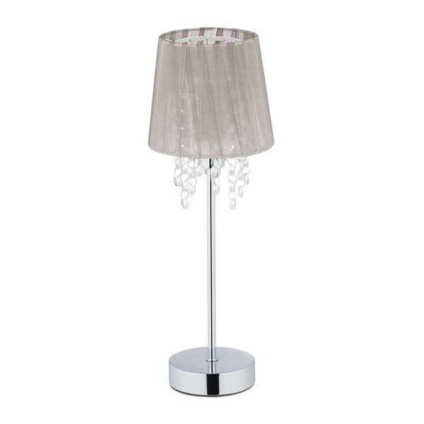 Relaxdays Crystal Bordslampa, Organza Skärm, Rund Sockel, Nattljus, HxD 41 x 14,5 cm, Grå/Silver