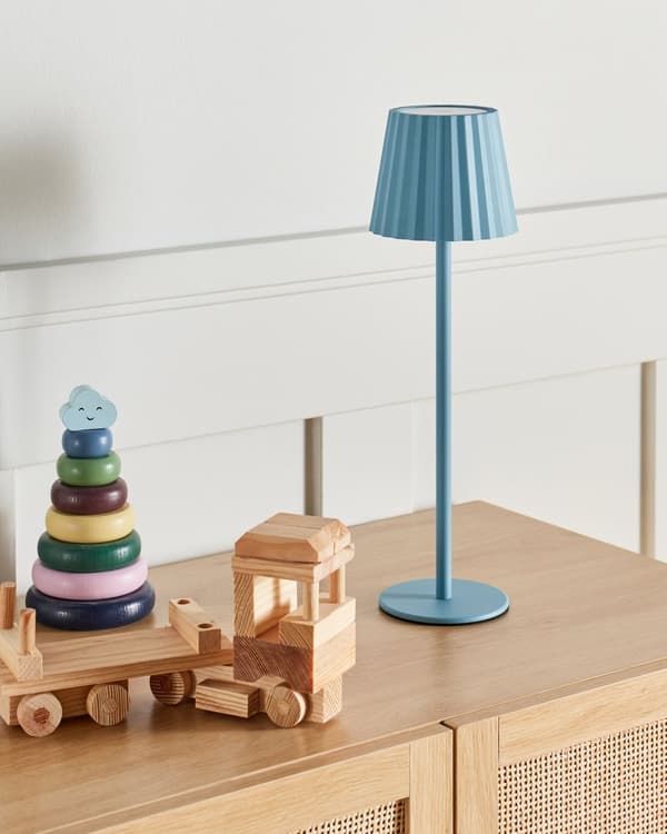 Bordlampe Lyseblå Aluminium 38 cm LED Lampe til Bord Genopladelig Sengebordslampe Trådløs USB Natbordslampe med Batteri