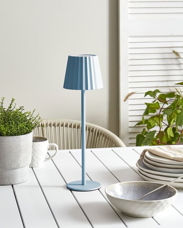 Bordlampe Lyseblå Aluminium 38 cm LED Lampe til Bord Genopladelig Sengebordslampe Trådløs USB Natbordslampe med Batteri