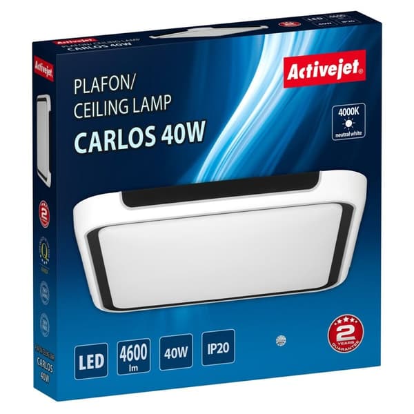 Loftslampe Activejet AJE-CARLOS 40W Hvid Sort 80 (4000 K)