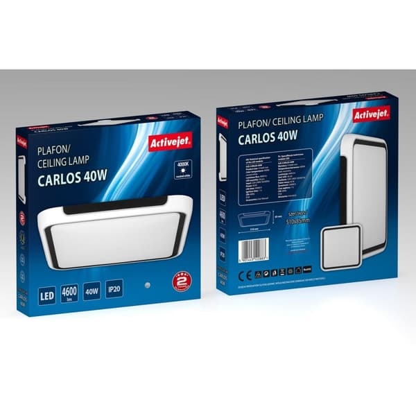 Loftslampe Activejet AJE-CARLOS 40W Hvid Sort 80 (4000 K)