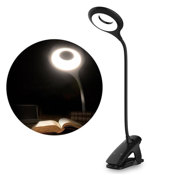 Trådlös LED-läslampa med klämma + svart micro USB-kabel