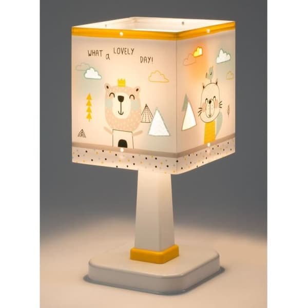 Dalber - Sänglampa för barn - Hello Little - Björn, katt, räv, kaninmotiv L 15 cm, H 30 cm, Vit, gul