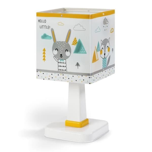 Dalber - Sänglampa för barn - Hello Little - Björn, katt, räv, kaninmotiv L 15 cm, H 30 cm, Vit, gul