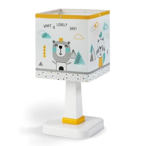 Dalber - Sänglampa för barn - Hello Little - Björn, katt, räv, kaninmotiv L 15 cm, H 30 cm, Vit, gul Multifärg