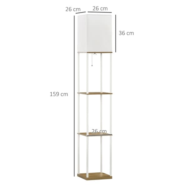 Rootz Column -lattiavalaisin hyllyillä - Moderni seisova lamppu - Kangasvarjostin - Integroidut hyllyt - Tyylikäs kodin sisustus - 26 cm x 26 cm x 159