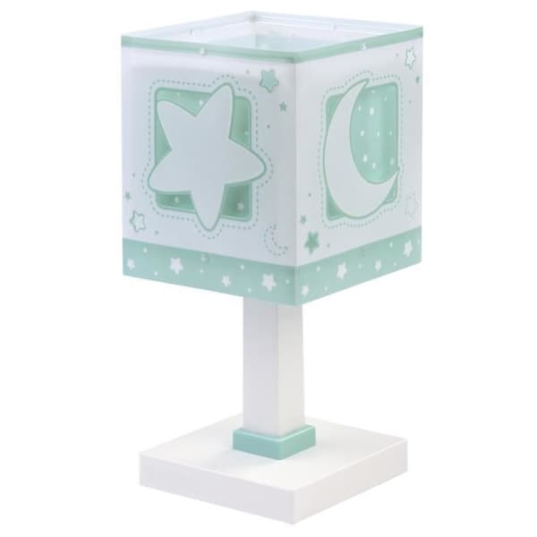 Dalber - Sänglampa för barn - Månsken - Mån och stjärnor motiv, L 15 cm, H 30 cm, Grön
