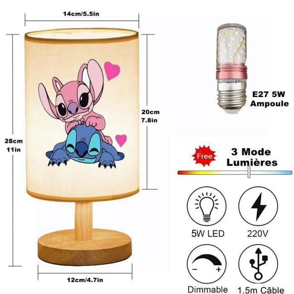 Lilo &amp; Stitch Sänglampa, Bordslampa Dimbar LED-bordslampa 3 färgtemperaturer Perfekt för vardagsrum, sovrum