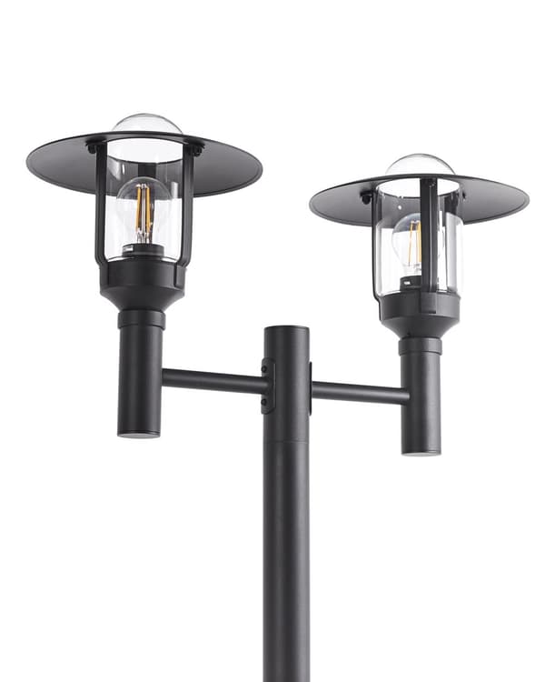 2 lys Lyktestolpe Svart Lampe Aluminium Glassskjerm Utendørs Hagebelysning Moderne Design