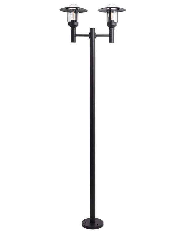 2 lys Lyktestolpe Svart Lampe Aluminium Glassskjerm Utendørs Hagebelysning Moderne Design