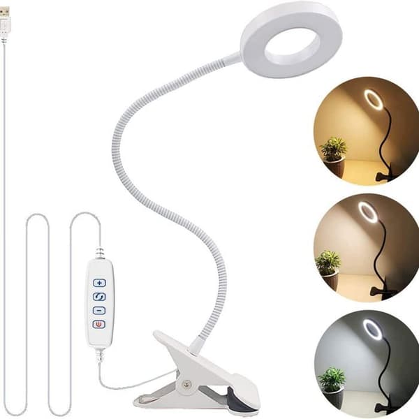 Skrivbordslampa, läslampa med 3 lägen och 10 dimningsnivåer, 40 cm klämlampa för kontor och hem, vit