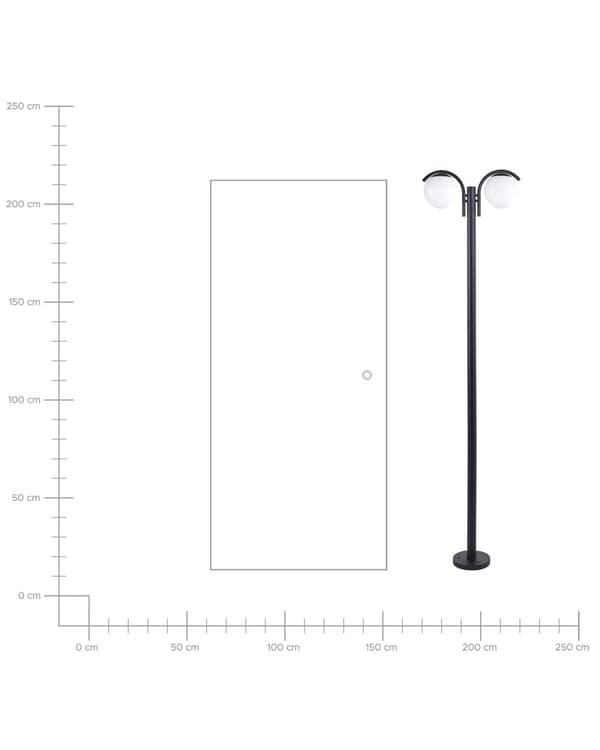 Lygtepæl Sort Aluminium 205 cm Gadelygte til Haven LED Gadelampe med 2 Arme Klassisk Lysstolpe Design Belysning Udendørs Gadelys