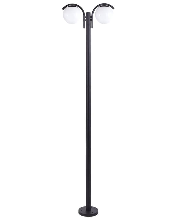 Lygtepæl Sort Aluminium 205 cm Gadelygte til Haven LED Gadelampe med 2 Arme Klassisk Lysstolpe Design Belysning Udendørs Gadelys