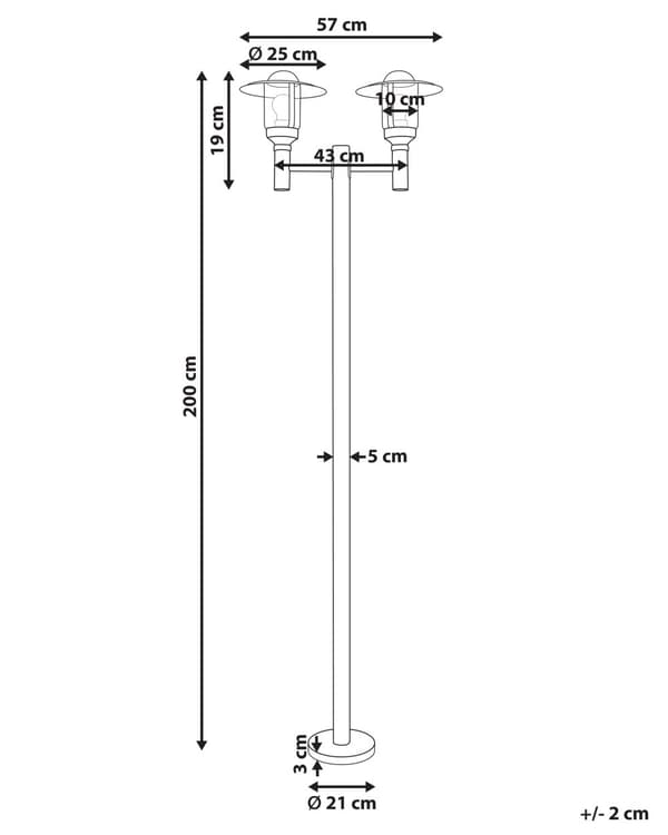 Lygtepæl Sort Aluminium 200 cm Gadelygte til Haven LED Gadelampe med 2 Arme Klassisk Lysstolpe Design Belysning Udendørs Gadelys