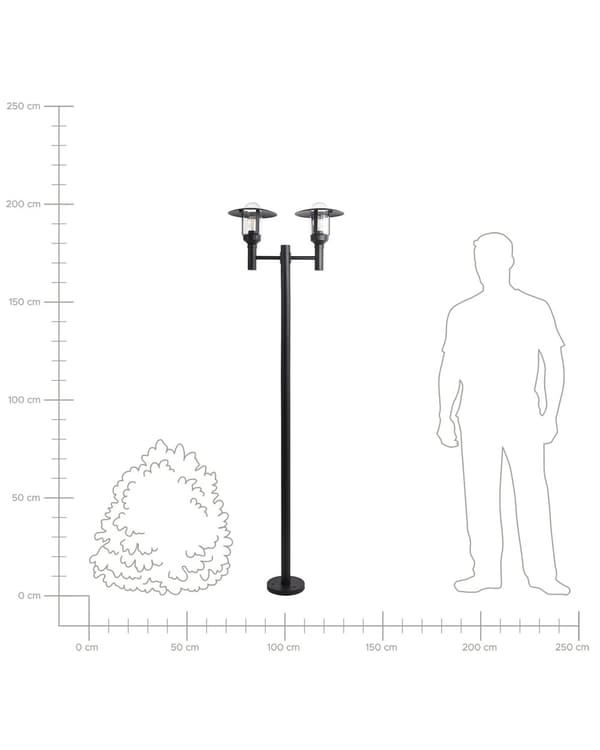 Lygtepæl Sort Aluminium 200 cm Gadelygte til Haven LED Gadelampe med 2 Arme Klassisk Lysstolpe Design Belysning Udendørs Gadelys