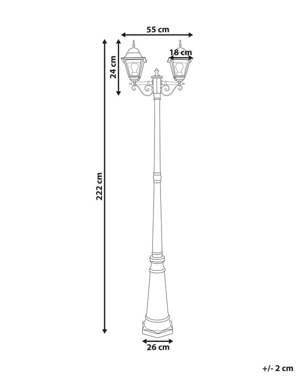 Lygtepæl Sort Aluminium 222 cm Gadelygte til Haven LED Gadelampe med 3 Arme Klassisk Lysstolpe Design Belysning Udendørs Gadelys