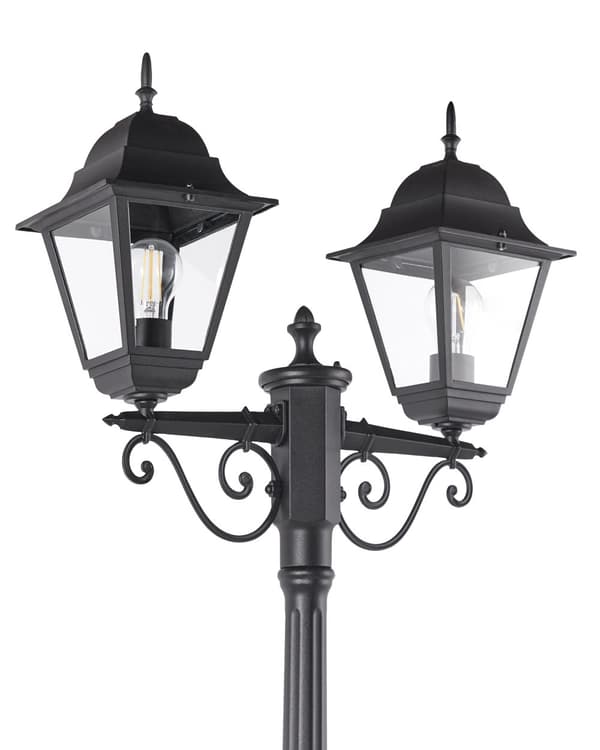 Lygtepæl Sort Aluminium 222 cm Gadelygte til Haven LED Gadelampe med 3 Arme Klassisk Lysstolpe Design Belysning Udendørs Gadelys
