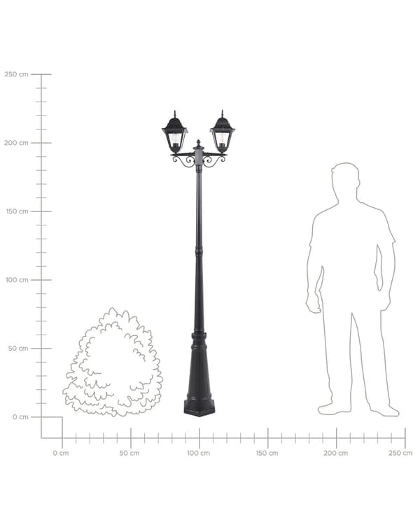 Lygtepæl Sort Aluminium 222 cm Gadelygte til Haven LED Gadelampe med 3 Arme Klassisk Lysstolpe Design Belysning Udendørs Gadelys